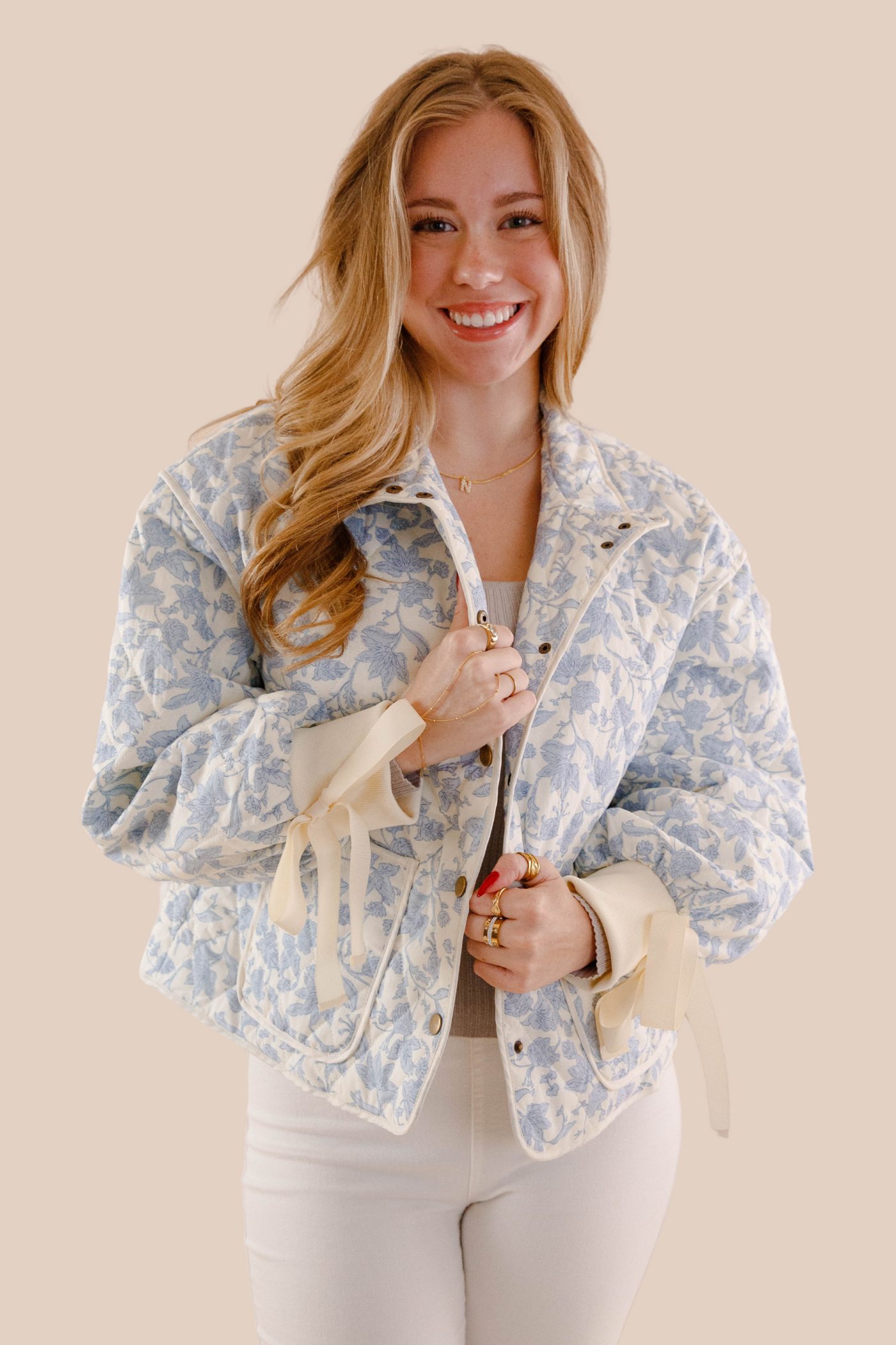 Floral Quilted Jacket- Women's Blue Quilted Jacket- &Merci Jackets