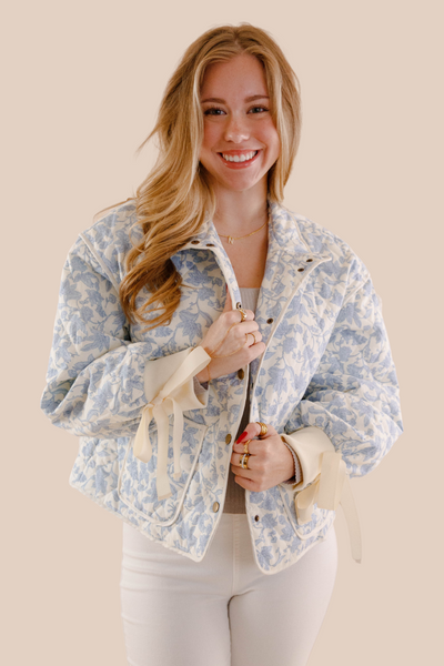 Floral Quilted Jacket- Women's Blue Quilted Jacket- &Merci Jackets