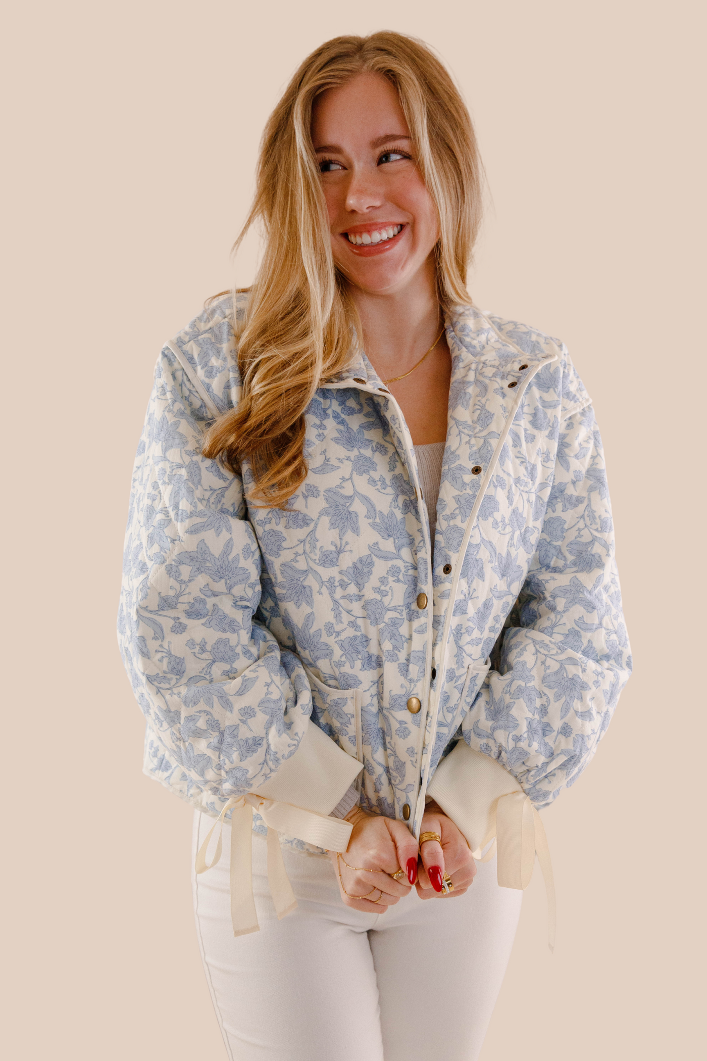Floral Quilted Jacket- Women's Blue Quilted Jacket- &Merci Jackets