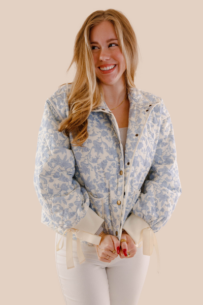 Floral Quilted Jacket- Women's Blue Quilted Jacket- &Merci Jackets