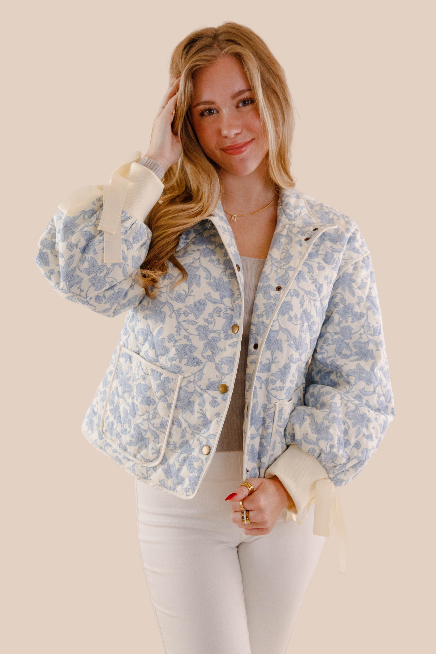 Floral Quilted Jacket- Women's Blue Quilted Jacket- &Merci Jackets