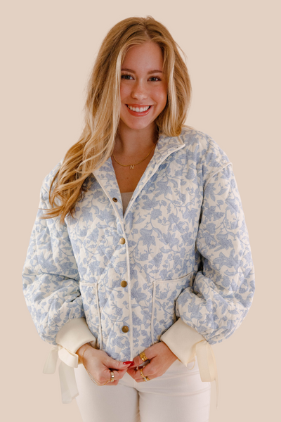 Floral Quilted Jacket- Women's Blue Quilted Jacket- &Merci Jackets