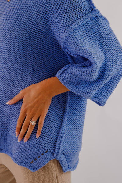 Chunky Knit Blue Sweater- Women's Oversized Knit Sweater