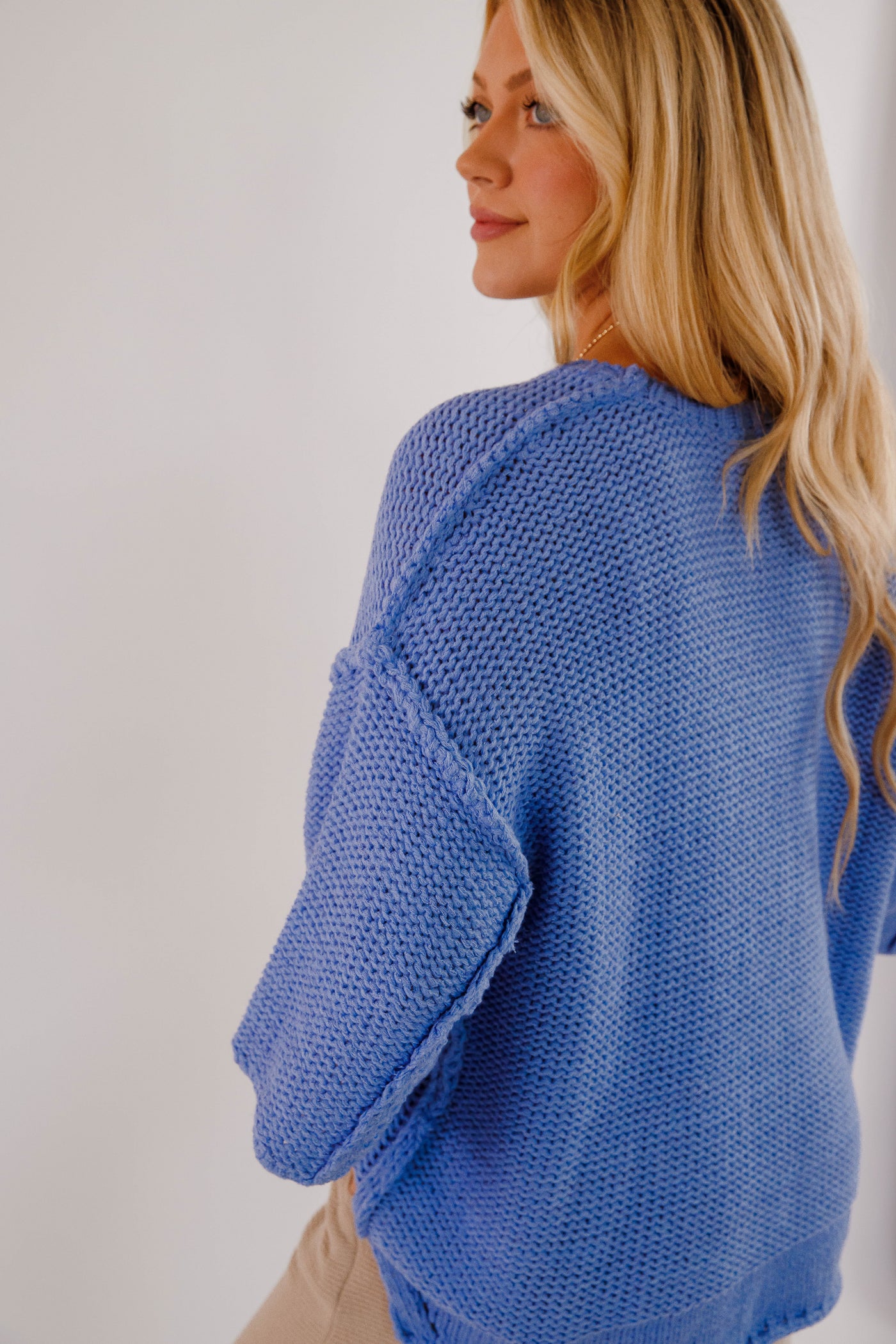Chunky Knit Blue Sweater- Women's Oversized Knit Sweater