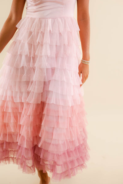 Gorgeous Tiered Pink Tulle Midi Dress- Pink Ombre Tulle Dress- Women's Tulle Party Dress