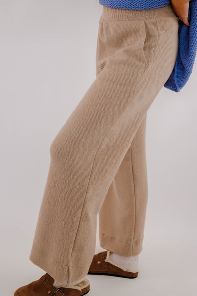 Textured Knit Lounge Pants- Women's Taupe Loungewear- Women's Travel Outfit