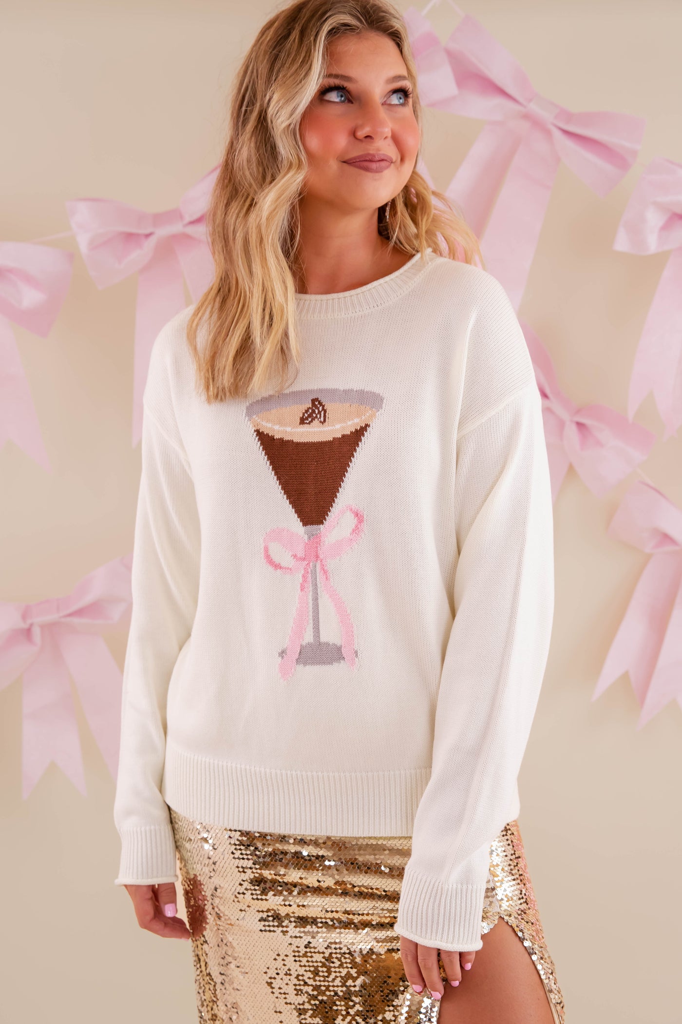 Espresso Martini Bow Sweater- Knitted Martini Sweater- LeLis Martini Sweater