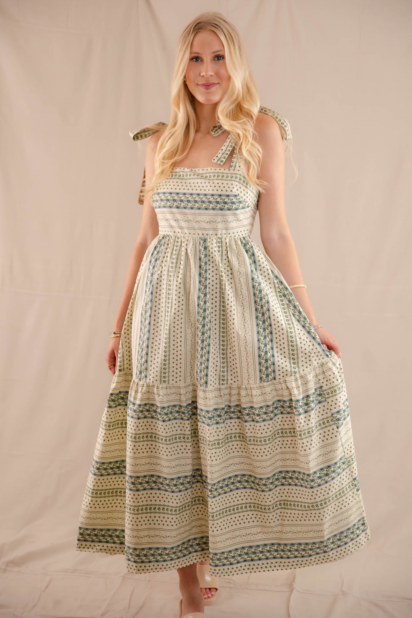 Blue and Green Print Maxi Dress- Dainty Floral Print Dress- B.Right Dresses