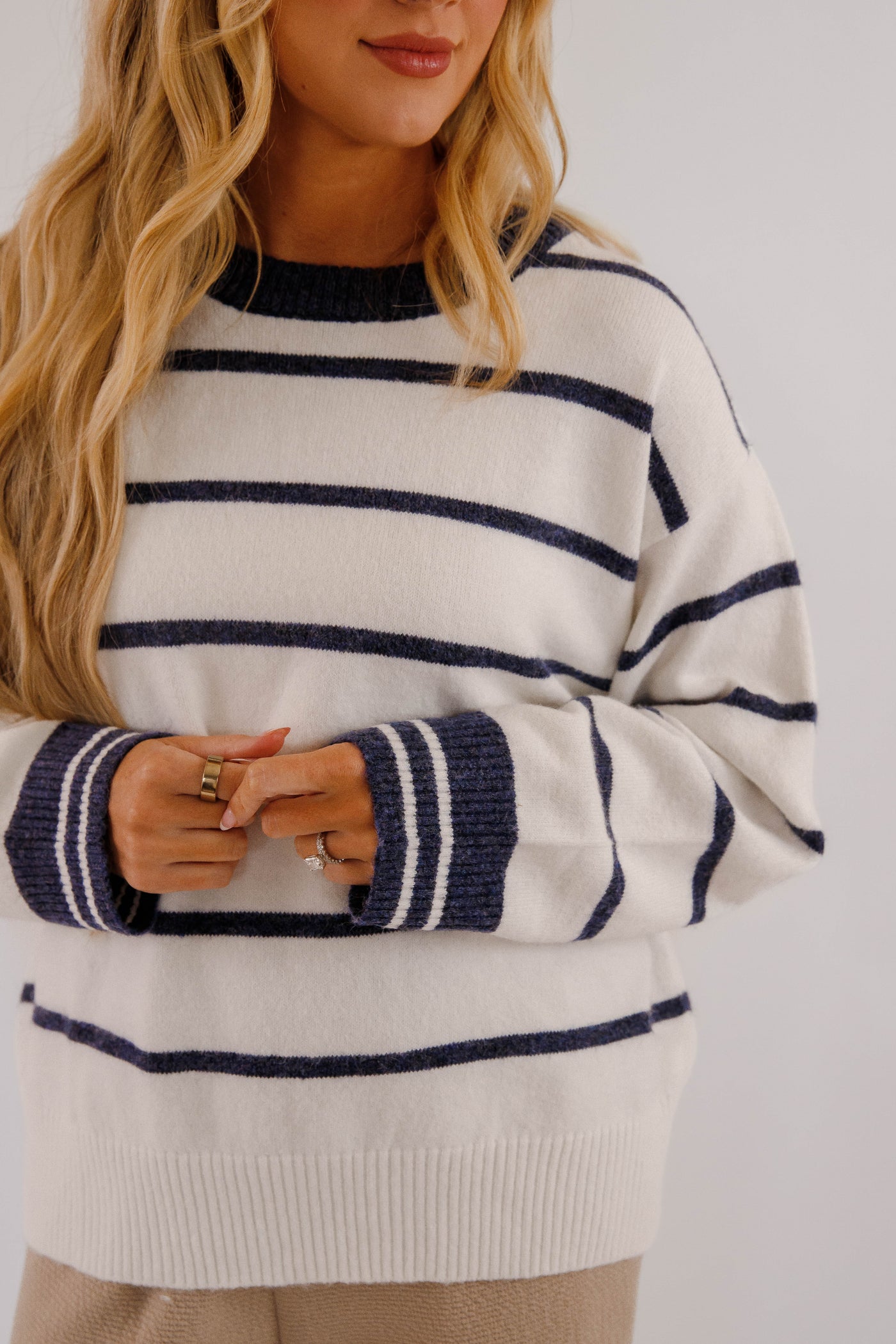 Ultra Soft Women's Stripe Sweater- Navy and White Stripe Sweater- Women's Comfy Fall and Winter Tops
