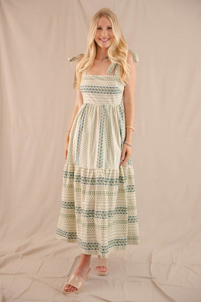 Blue and Green Print Maxi Dress- Dainty Floral Print Dress- B.Right Dresses