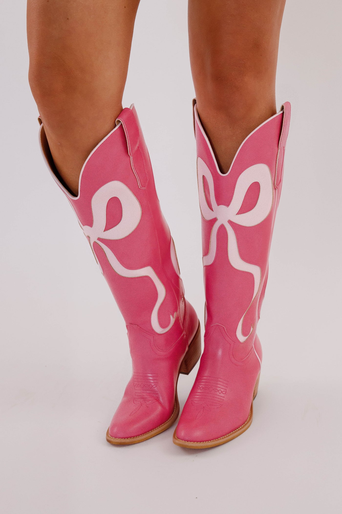 Western Style Bow Boots- Women's Pink Bow Tall Boots- Mi.iM Bow Boots