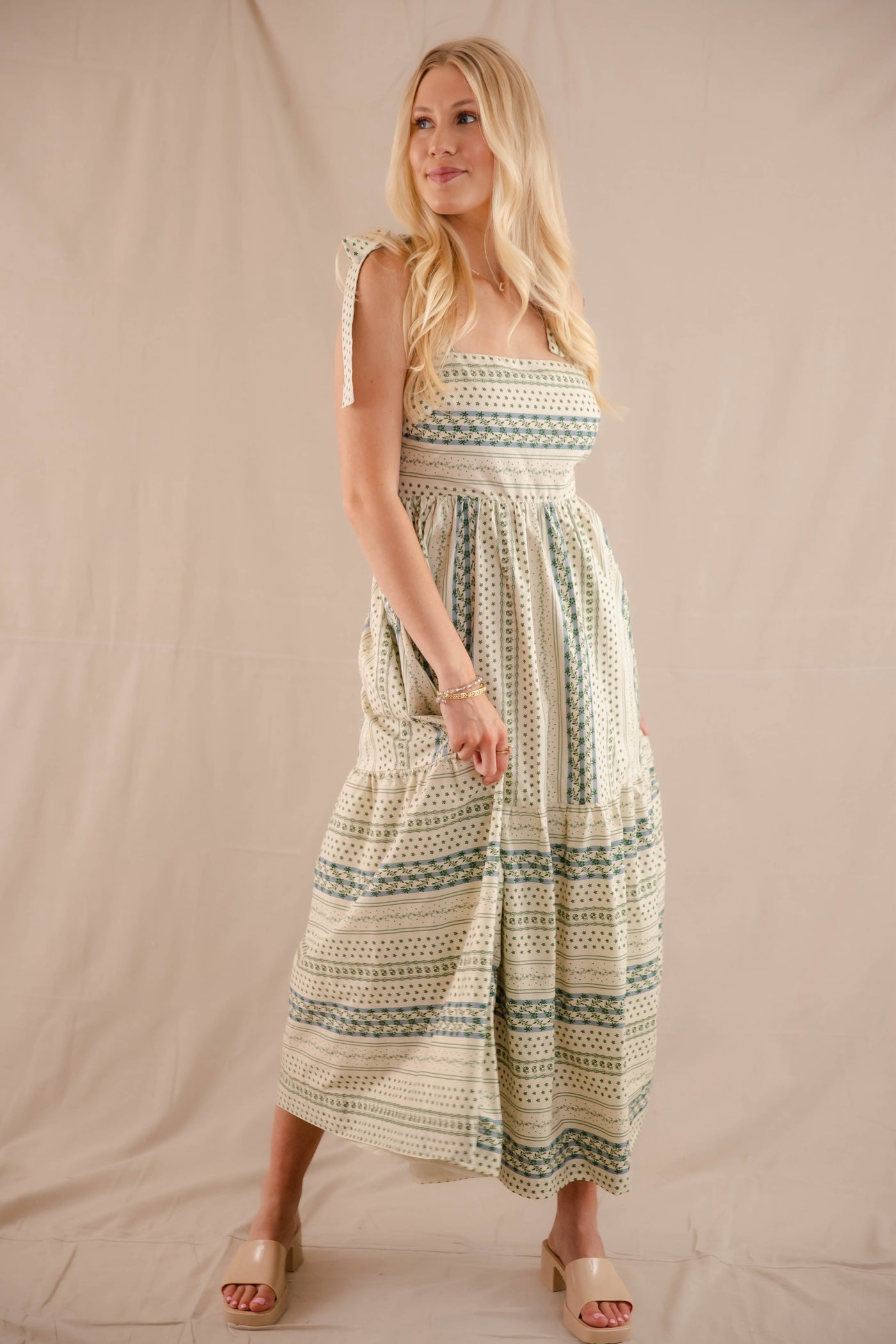 Blue and Green Print Maxi Dress- Dainty Floral Print Dress- B.Right Dresses