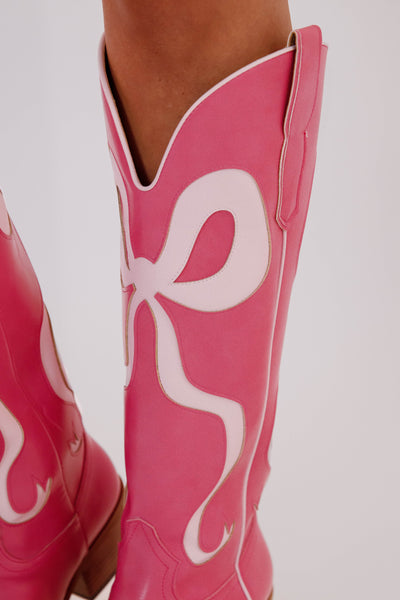 Western Style Bow Boots- Women's Pink Bow Tall Boots- Mi.iM Bow Boots
