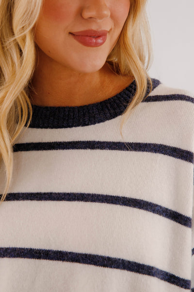 Ultra Soft Women's Stripe Sweater- Navy and White Stripe Sweater- Women's Comfy Fall and Winter Tops