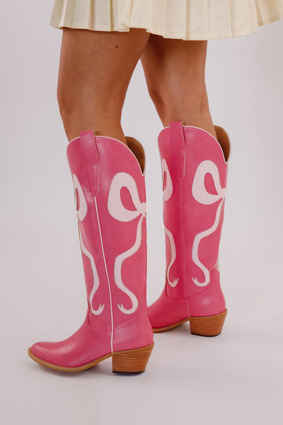 Western Style Bow Boots- Women's Pink Bow Tall Boots- Mi.iM Bow Boots
