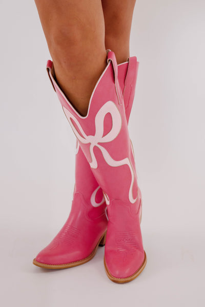 Western Style Bow Boots- Women's Pink Bow Tall Boots- Mi.iM Bow Boots