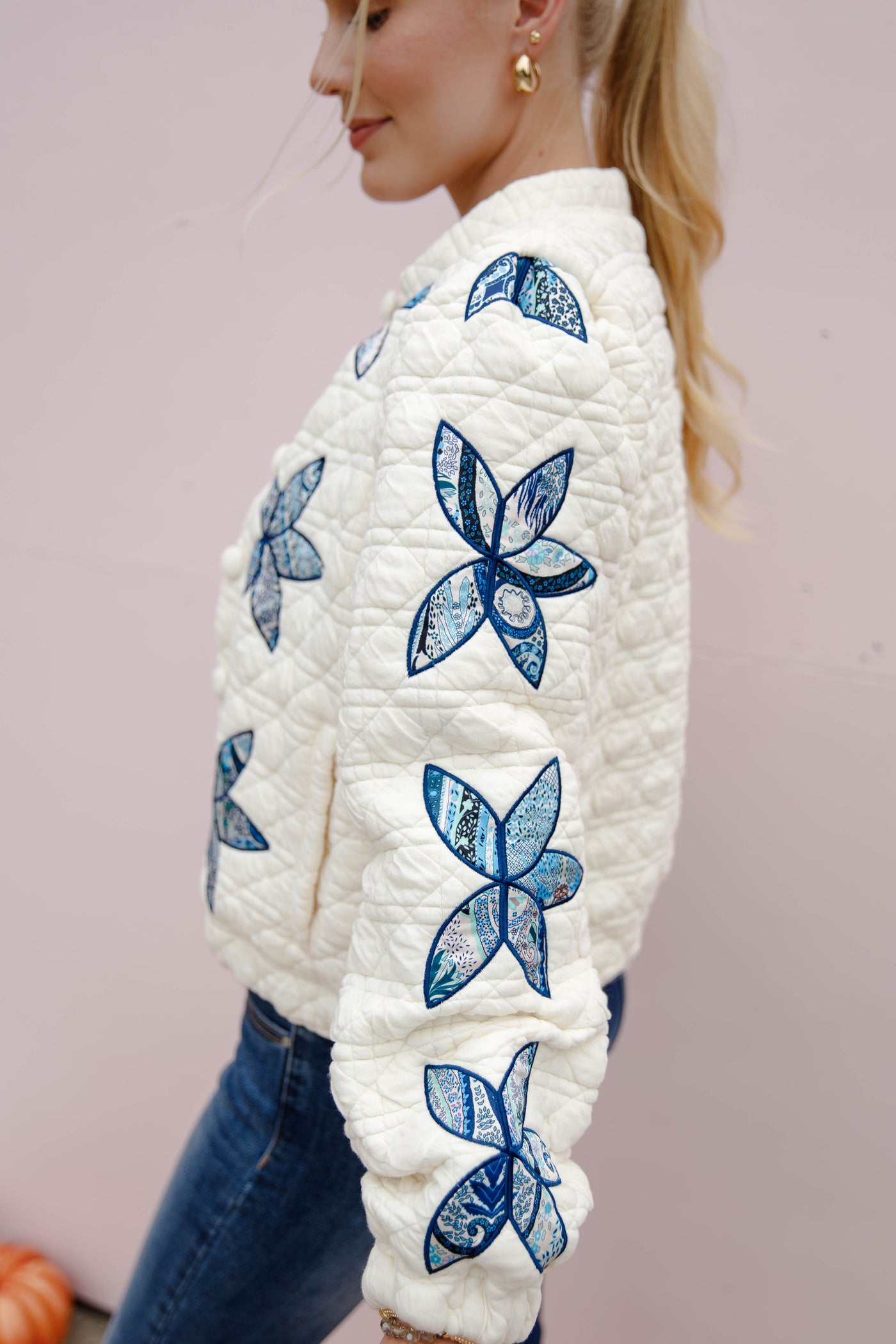 Flower Stitch Quilted Jacket- Women's Patchwork Quilted Jacket- Flower Patch Jacket