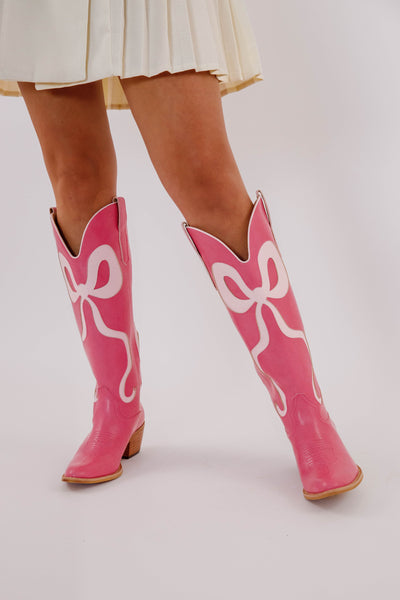 Western Style Bow Boots- Women's Pink Bow Tall Boots- Mi.iM Bow Boots