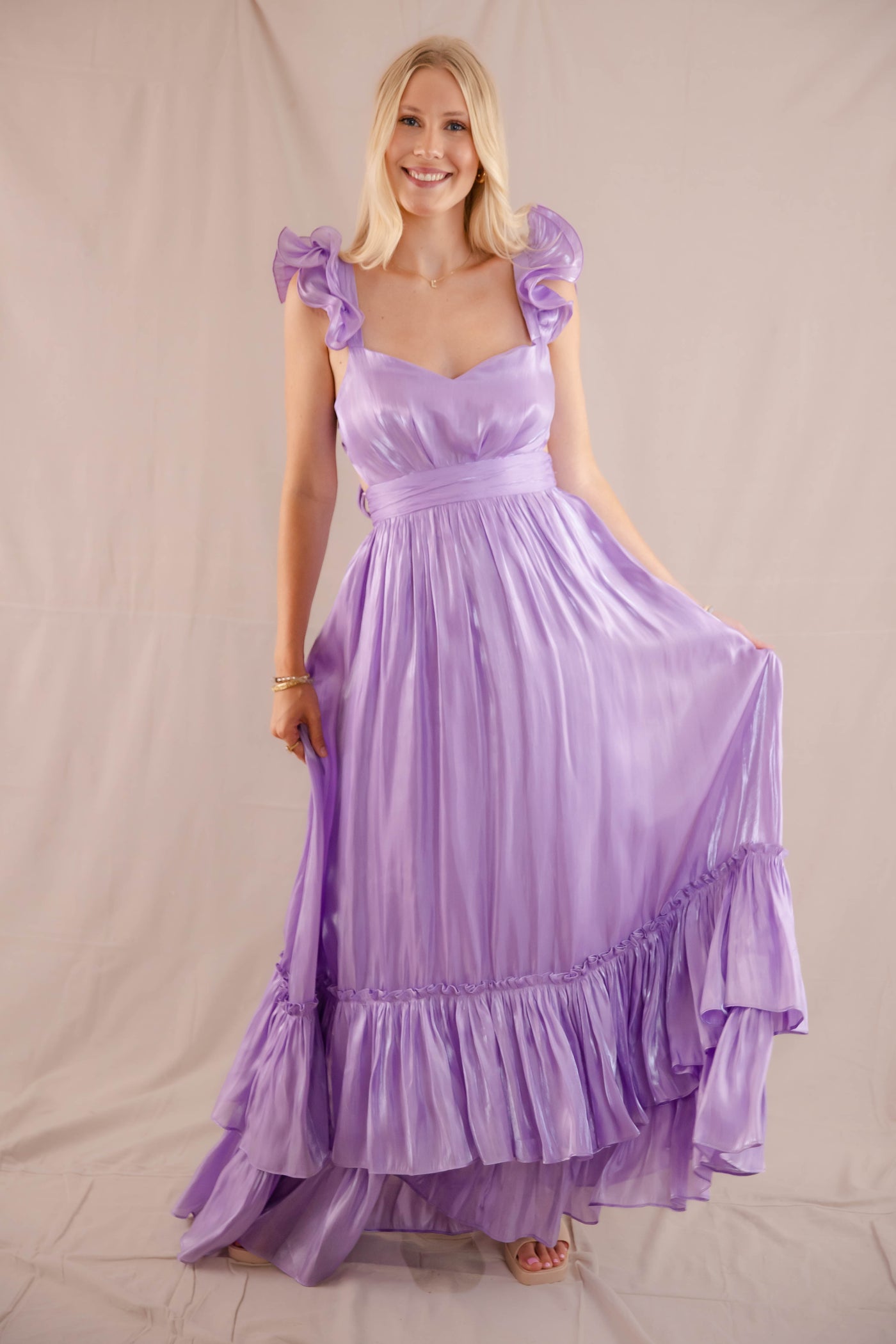 Formal Lilac Maxi Dress- Women's Purple Metallic Dress- Black Tie Dresses