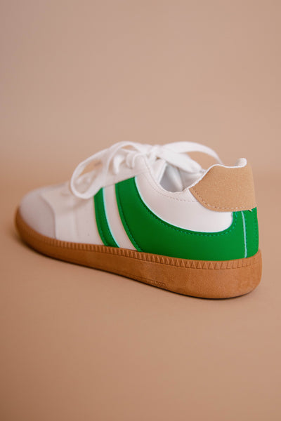 Women's Green Tennis Shoes- Green Stripe Tennis Shoes- Women's Trendy Sneakers