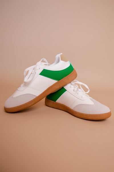 Women's Green Tennis Shoes- Green Stripe Tennis Shoes- Women's Trendy Sneakers