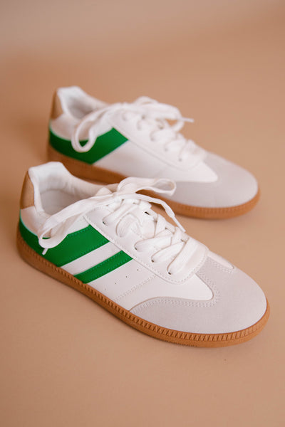 Women's Green Tennis Shoes- Green Stripe Tennis Shoes- Women's Trendy Sneakers