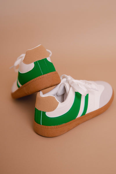 Women's Green Tennis Shoes- Green Stripe Tennis Shoes- Women's Trendy Sneakers