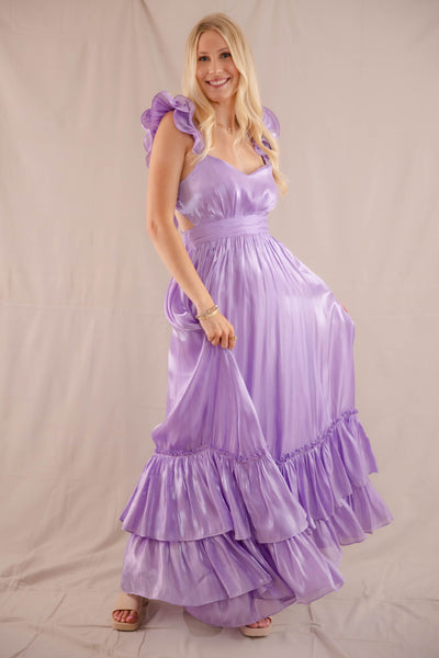 Formal Lilac Maxi Dress- Women's Purple Metallic Dress- Black Tie Dresses