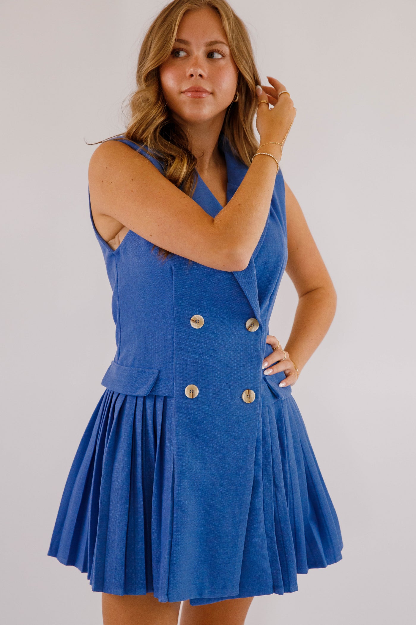 Women's Blue Blazer Dress- Pleated Blazer Dress- Women's Trending Dresses