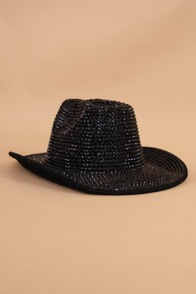 Women's Rhinestone Cowboy Hat- Bling Wide Brim Cowboy Hat- Black Disco Western Hat