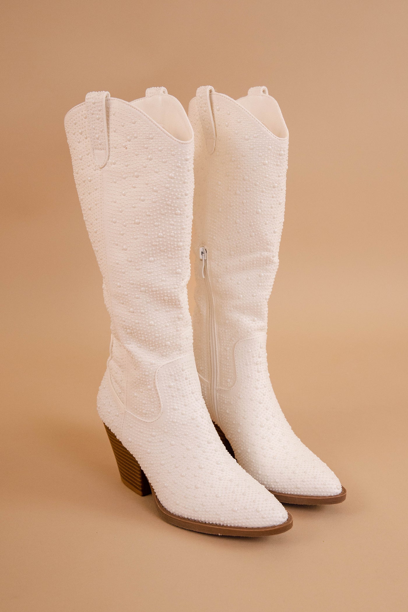 White Pearl Boots- Western Style Rhinestone Boots- Tall Pearl Boots