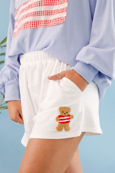 Women's Cotton Teddybear Shorts- Embroidered Teddybear Shorts for Women