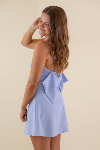 Women's Bow Back Dress- Women's Blue Cotton Dress- TCEC Bow Dress