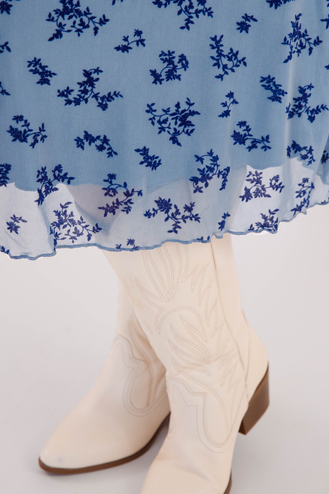 Blue Floral Velvet Midi Dress- 2000s Style Dresses- Creamon Dresses