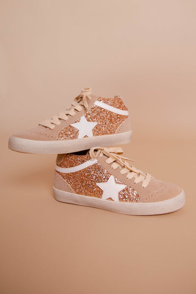 Rose Gold Glitter Star Sneakers- High Top Star Sneakers- Star Sneakers Dupe