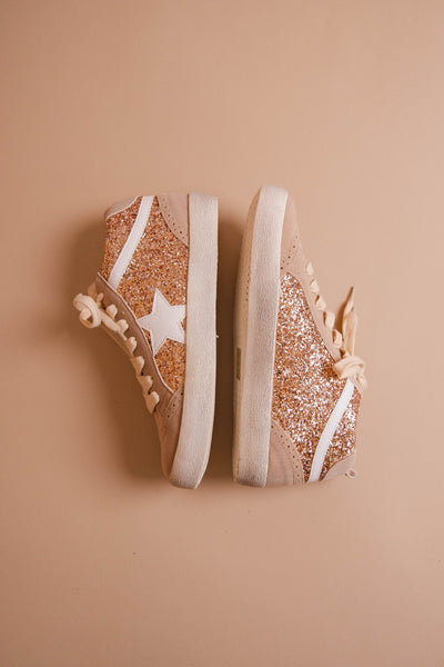 Rose Gold Glitter Star Sneakers- High Top Star Sneakers- Star Sneakers Dupe