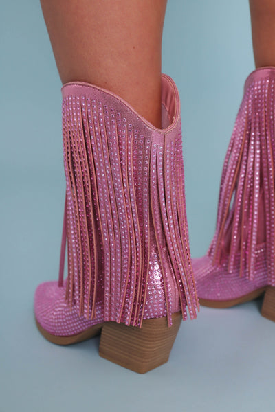 Rhinestone Western Booties- Pink Rhinestone Boots- Women's Pink Rhinestone Western Boot