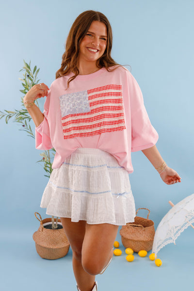 White Ruffle Mini Skirt- Women's White and Blue Ribbon Mini Skirt