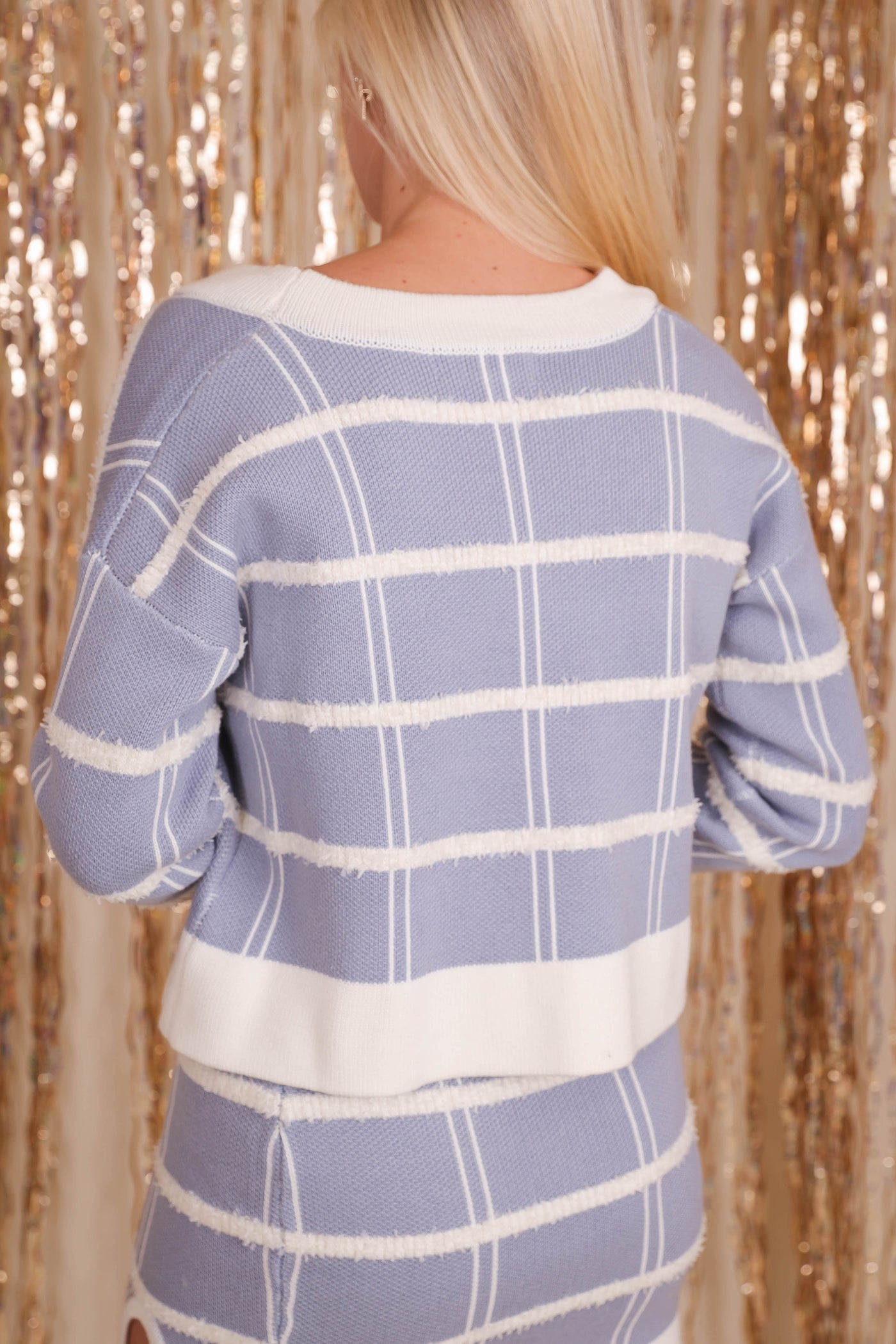Women's Plaid Blue Sweater Set- Women's Matching Cardigan and Skirt Set- MABLE Matching Set