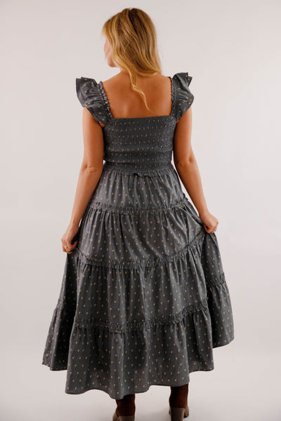 Smocked Bodice Tiered Midi Dress- Ruffle Strap Cotton Midi Dress- Floral Print Day to Evening Dress