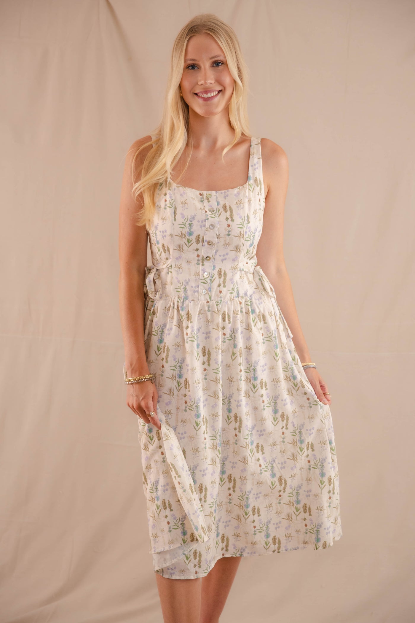 Flower Print Midi Dress- Women's Cottagecore Midi Dress- Storia Flower Dress