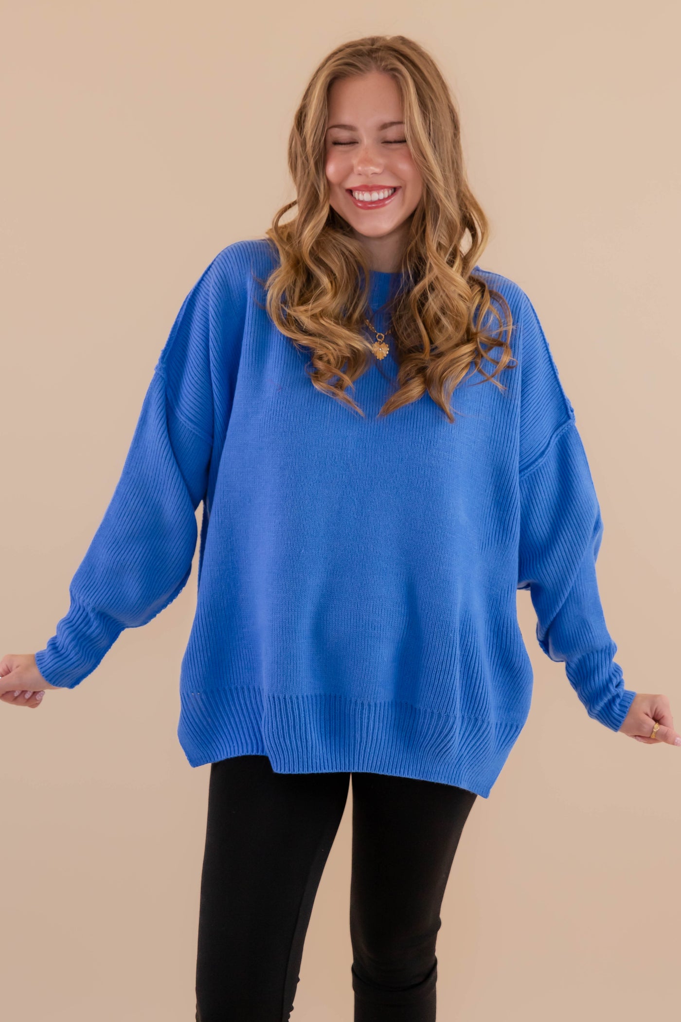 Women's Oversized Sweater- Blue Sweater- Sweater For Leggings- Free People Sweater Dupe