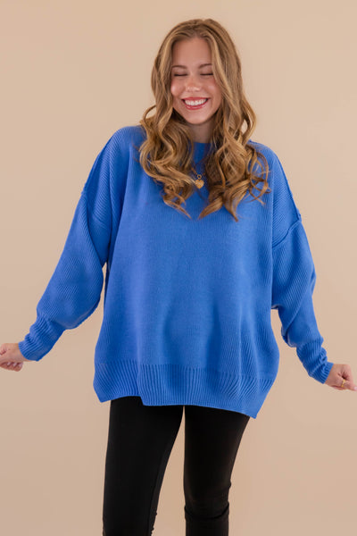 Women's Oversized Sweater- Blue Sweater- Sweater For Leggings- Free People Sweater Dupe
