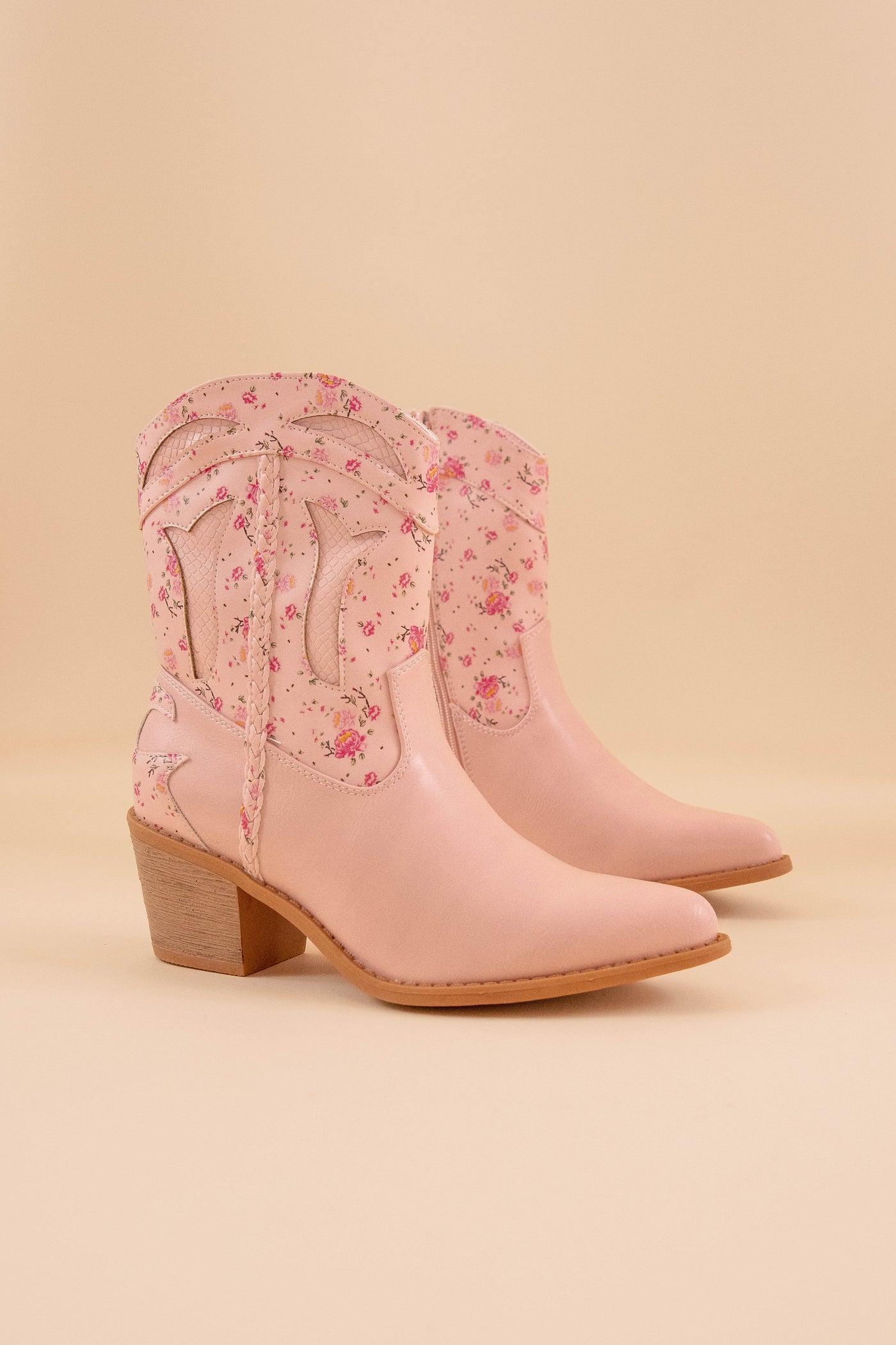 Women's Floral Western Boots- Blush Pink Booties- Pierre Dumas Flower Booties