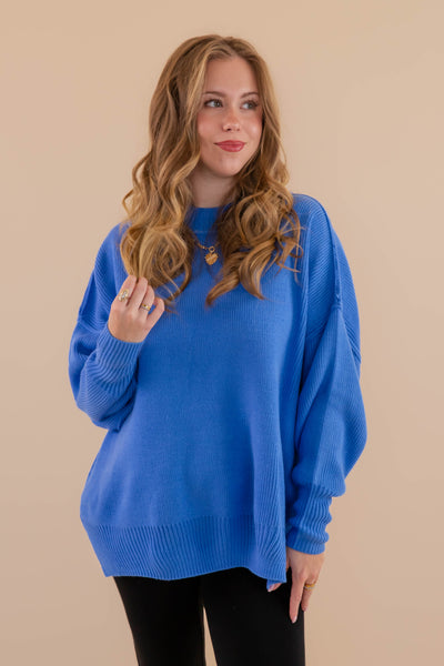 Women's Oversized Sweater- Blue Sweater- Sweater For Leggings- Free People Sweater Dupe