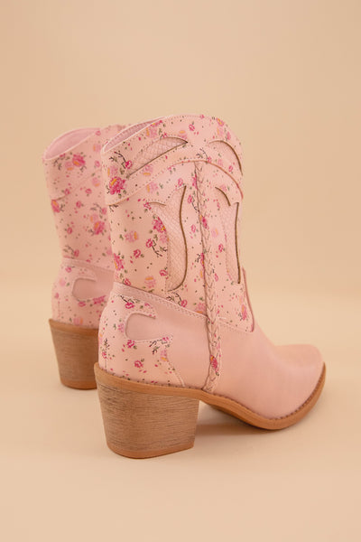 Women's Floral Western Boots- Blush Pink Booties- Pierre Dumas Flower Booties