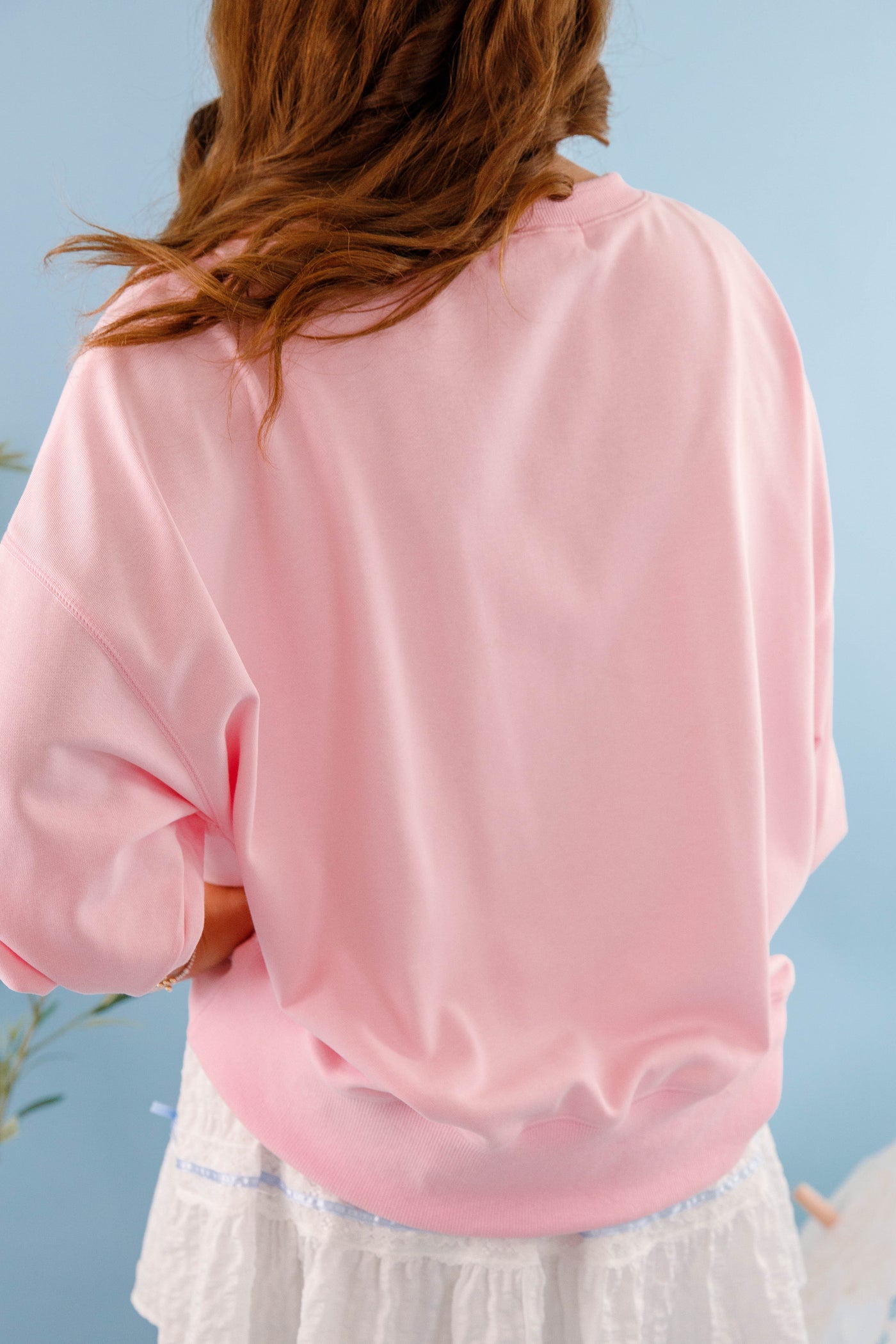 Women's Blush Pink American Flag Pullover- Ribbon and Bow Flag Pullover