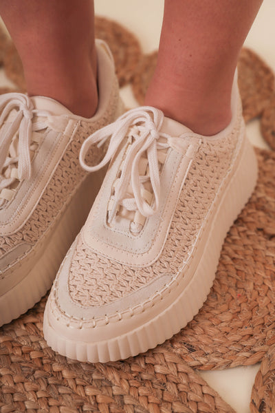 Beige Knit Sneakers- Women's Trendy Platform Sneakers- Dulce Knit Sneakers