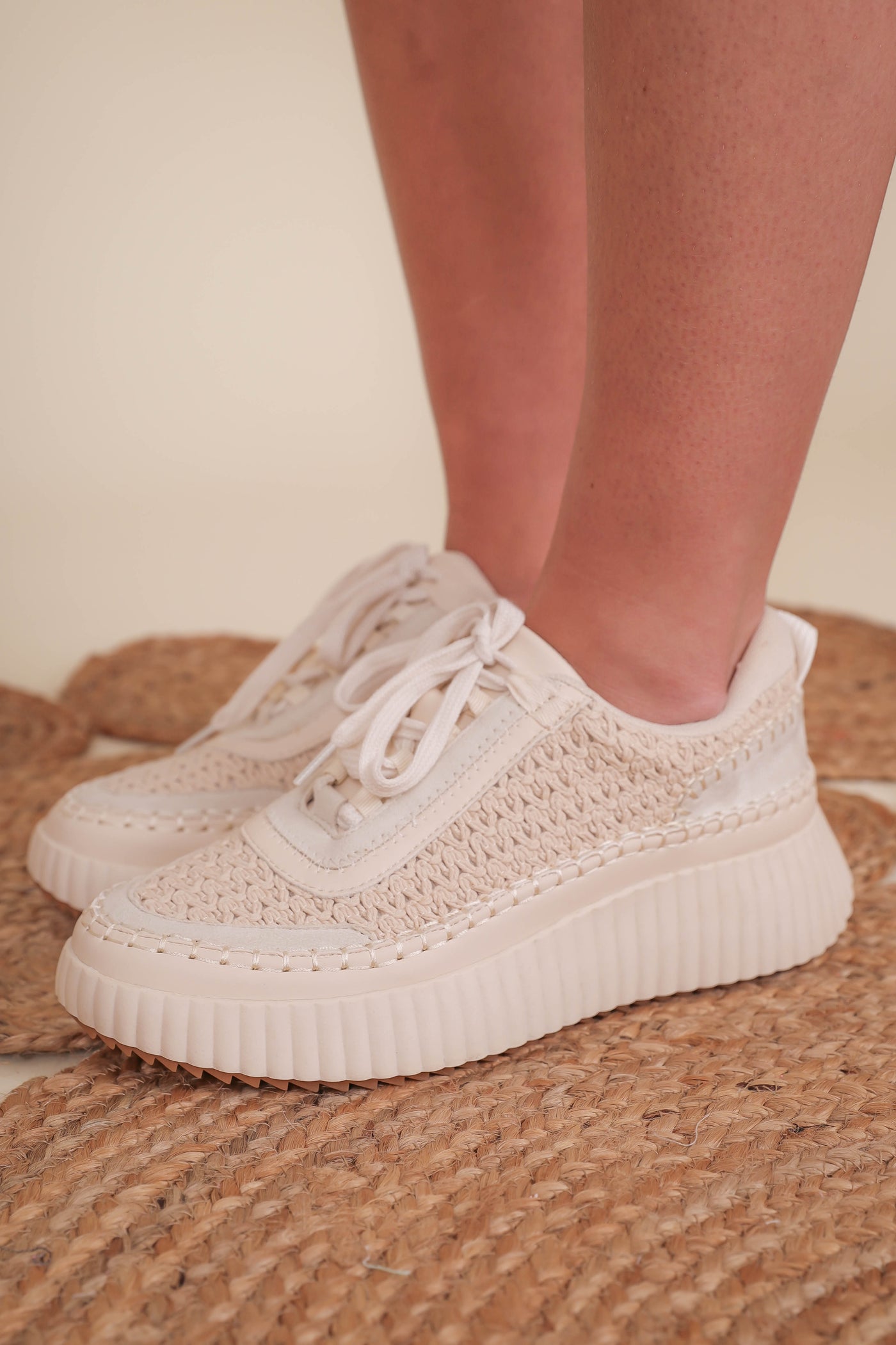 Beige Knit Sneakers- Women's Trendy Platform Sneakers- Dulce Knit Sneakers