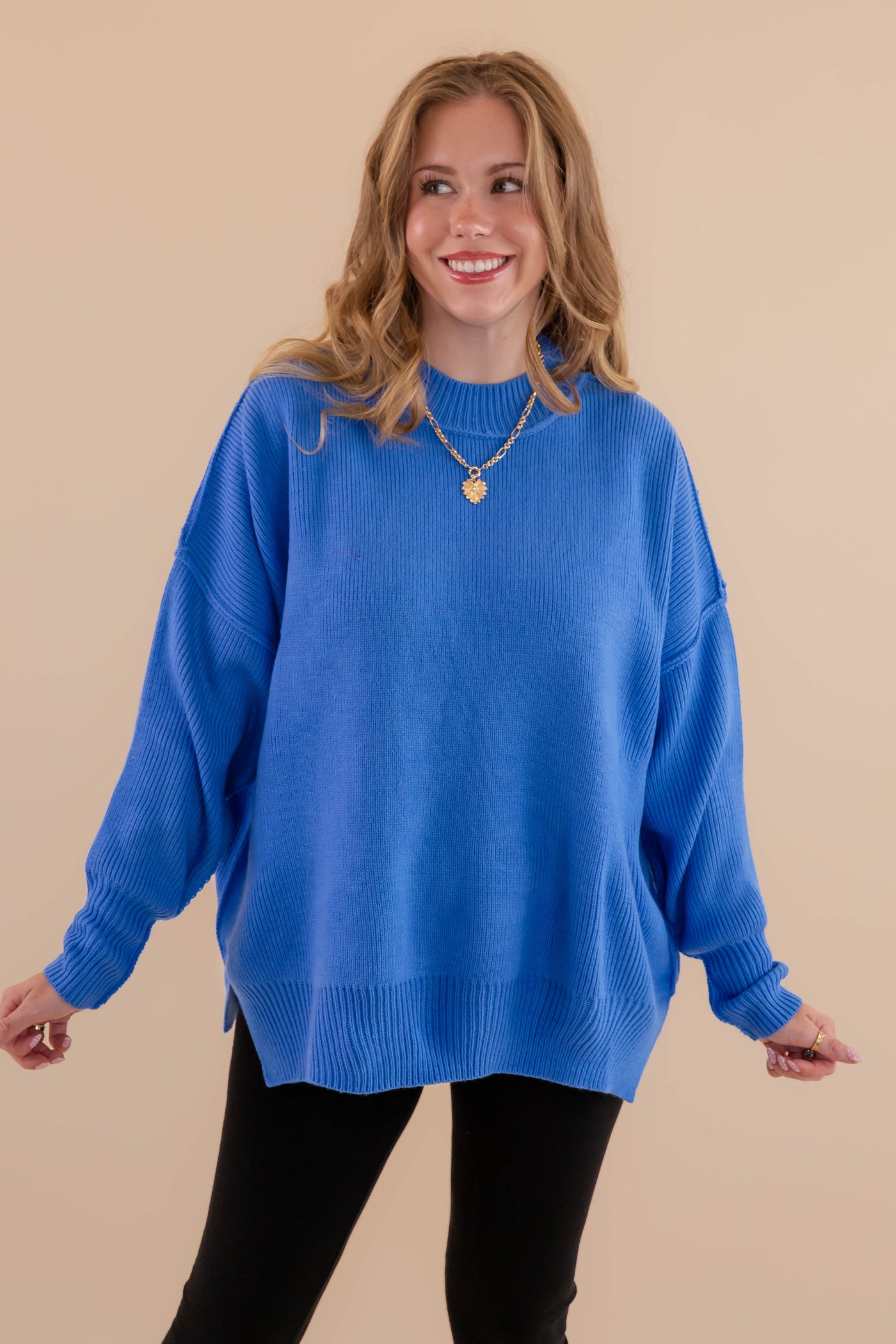 Women's Oversized Sweater- Blue Sweater- Sweater For Leggings- Free People Sweater Dupe